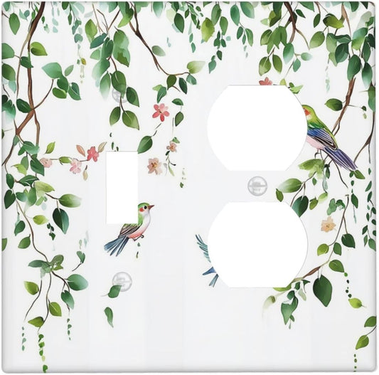 Wallplates Green Leaves Bird Eucalyptus Sage Plant 1 Toggle 1 Duplex Switch Plate Electrical Gfci Faceplate Decorative Light Switch Covers For Bed Room Living Room Decor