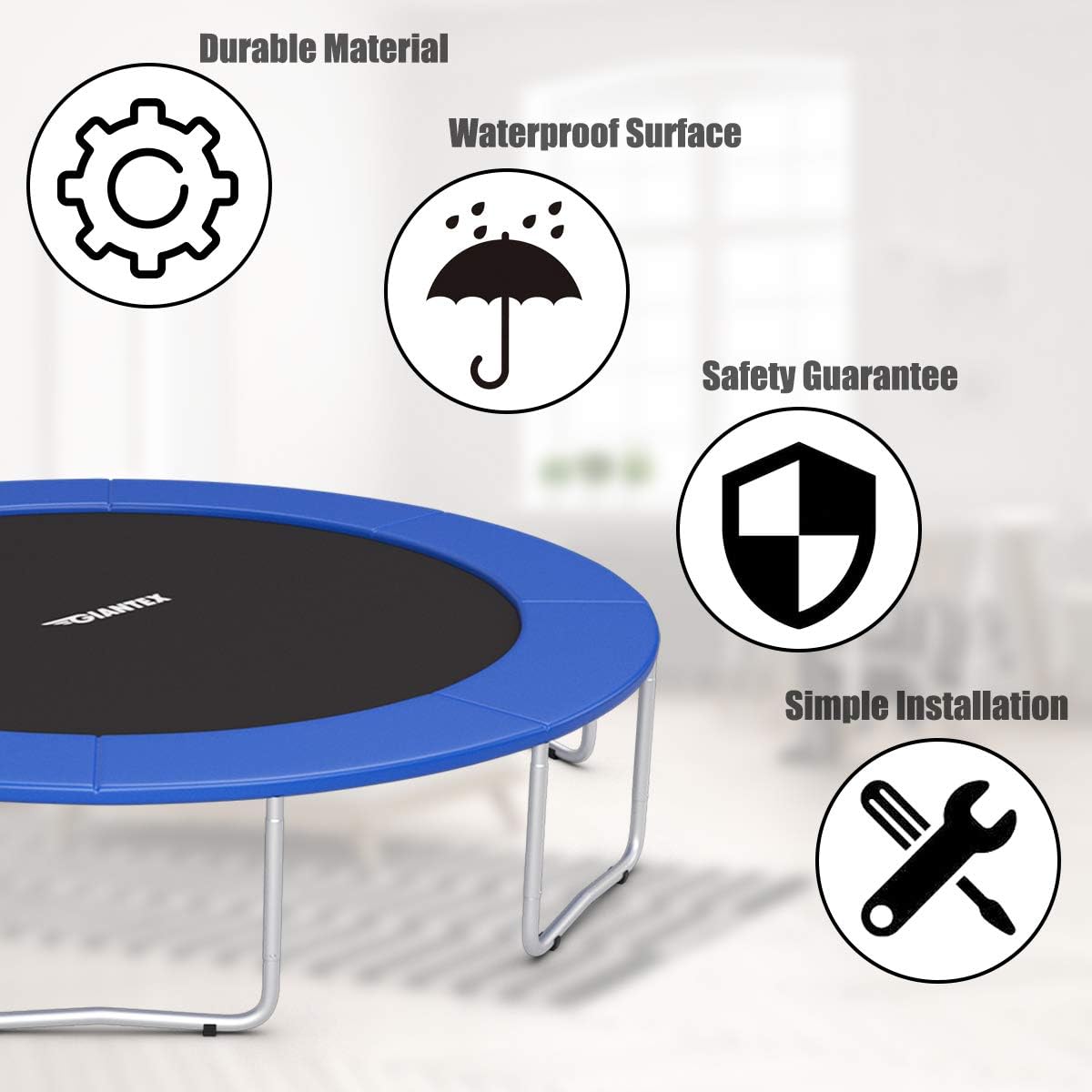 Giantex Trampoline Pad, 8ft 10ft 12ft 14ft 15ft 16ft Trampoline Replacement Safety Pad, No Holes for Pole, Waterproof Trampoline Accessories Spring Cover