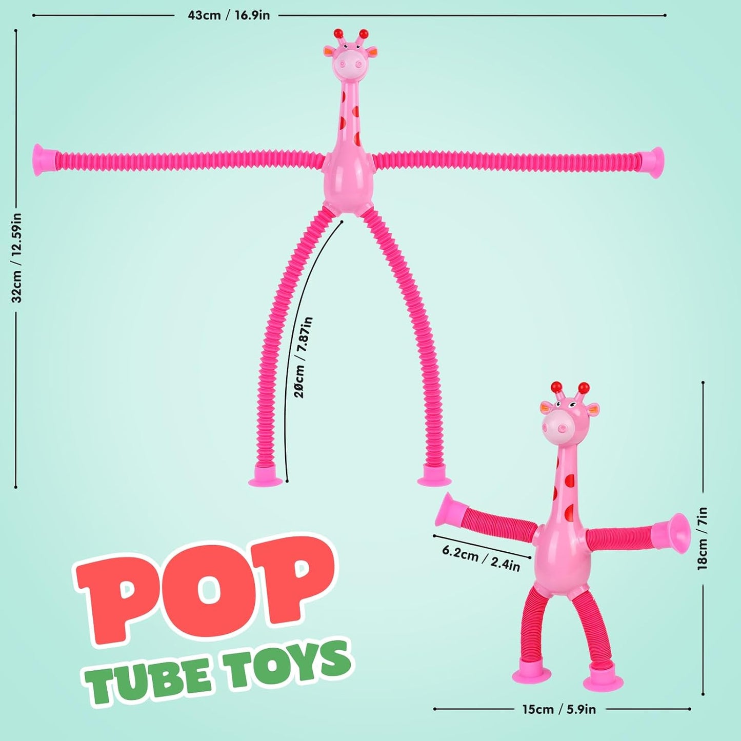 Ochine 8 Pack Telescopic Suction Cup Giraffe Toy, Sensory Pop Tubes for Toddlers, Fidget Toys for 3 4 5 6 7 8 9 Year Old Boys & Girls,Imaginative Play & Stimulating Creative Learning Toys