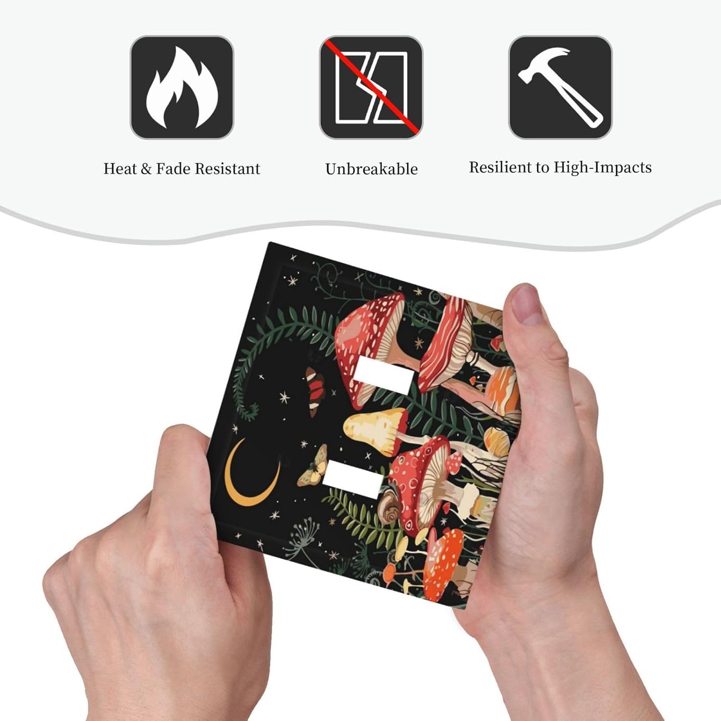 Moon Star Red Mushroom Forest Butterfly Green Plant Decorative Switch Plates 2 Gang Double Toggle Outlet Light Switch Cover Wall Plate Electrical Faceplate for Kids Room Home Decor