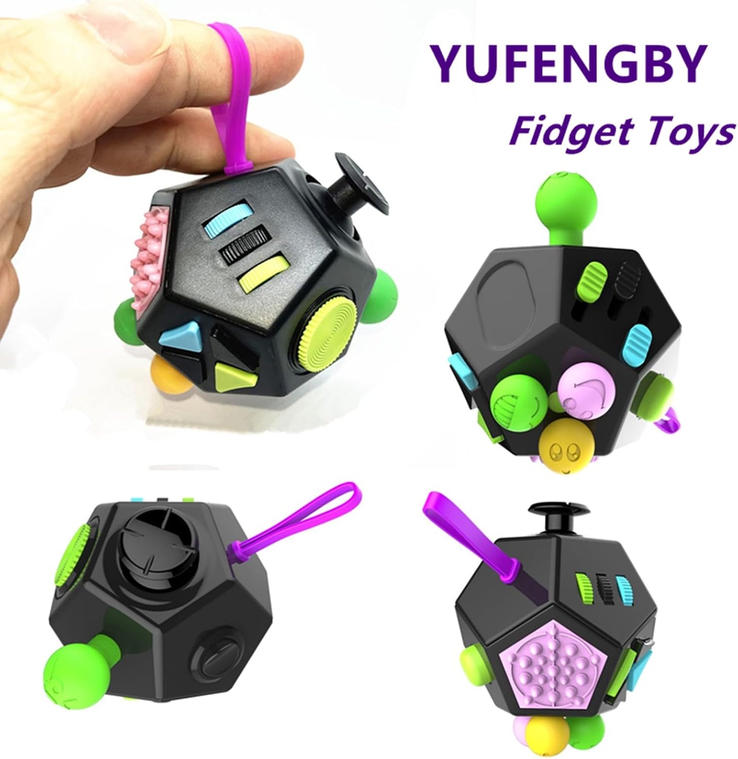 Fidget Toys Cube Relieve Stress Anti Anxious Depression 12-Sided Cube for Children and Adults with ADHD ADD OCD Autism Creative Toy (Green Pink Black-B2)