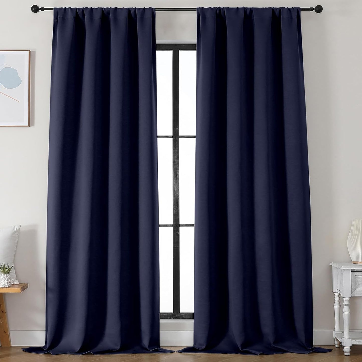 Simplebrand Ava Navy Blue Blackout Curtains for Bedroom 96 Inches Long 2 Panels, Solid Thermal Insulated, Energy Saving Living Room Window Treatment Curtains Blackout Drapes, W50 x L96 Inch, Navy Blue