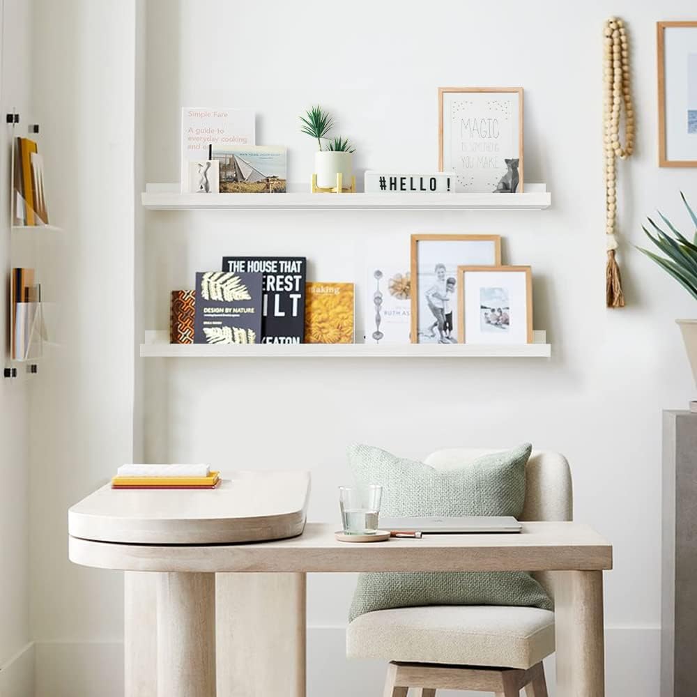 Forbena White Floating Shelves for Wall 36 Inches Long 4-Pack, Large Nursery Book Shelves Bookshelf for Kids Bedroom, Wood Picture Ledge Shelf with Lip for Living Room Decor Photo Frames Legos Display