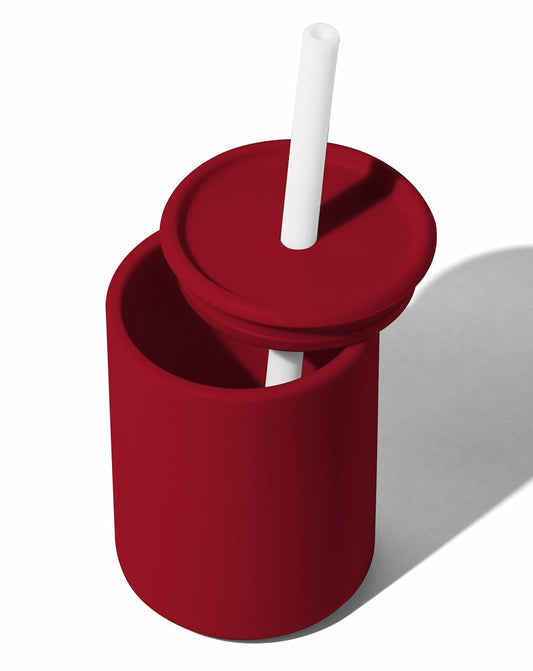 Avanchy Silicone Training Sippy Cup with Straw Lid – For Babies 6+ Months to Toddlers 1 Year Old – 8 oz Infant Water Cup for Baby Led Weaning, Magenta