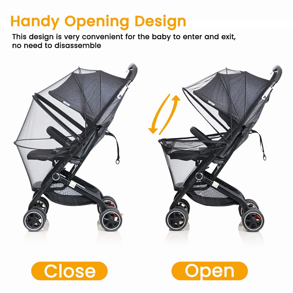 Orzbow Universal Mosquito Net for Stroller, Baby Bug Net with Two-Way Zippers & Storage Bag, Breathable & Foldable Mosquito Nets for Strollers, Car Seat, Bassinet, Cradle, Portable Mini Crib, Black