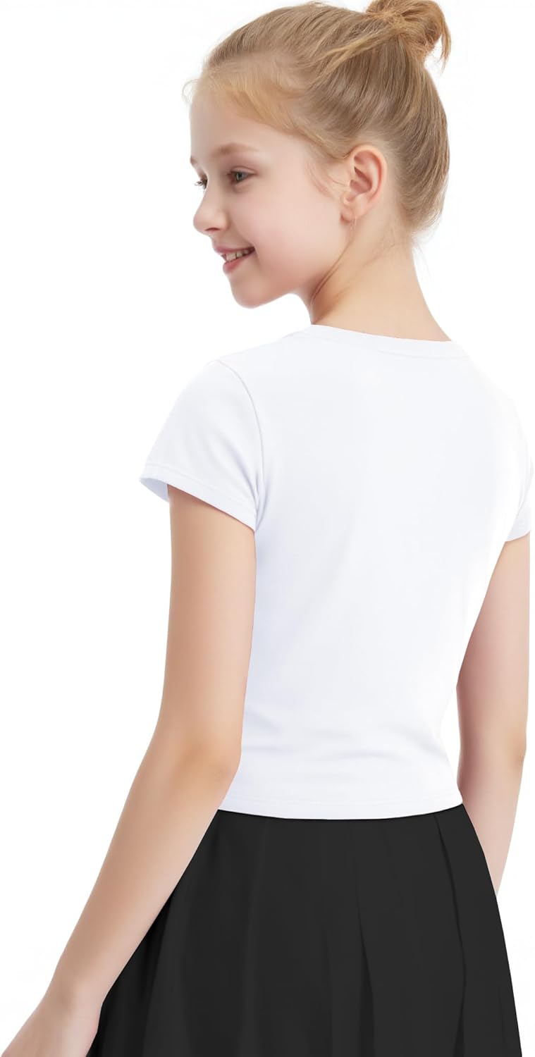 Auranso Girls Crop Tops Summer Short Sleeve Round Neck T Shirts Basic Tee for Kids