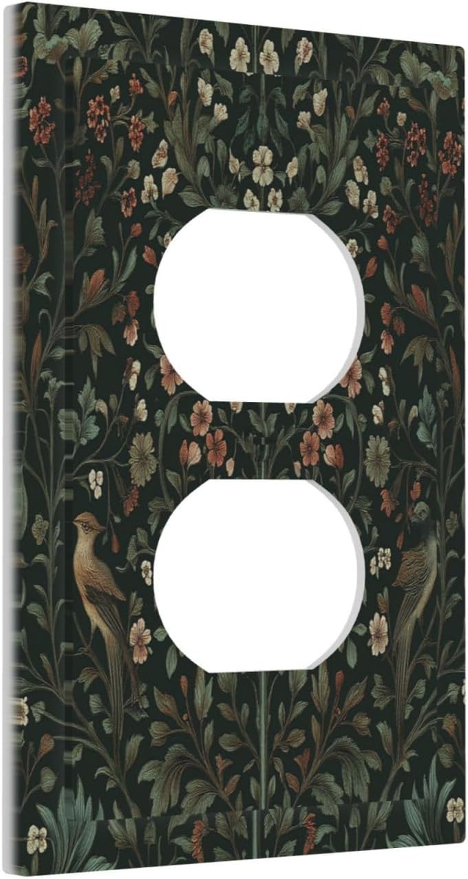 Outlet Covers Vintage Morris Colorful Flower Green Leaf 1 Gang Duplex Light Switch Cover Decorative Switch Plates Electrical Receptacle Faceplate Wall Plate For Bed Room Living Room