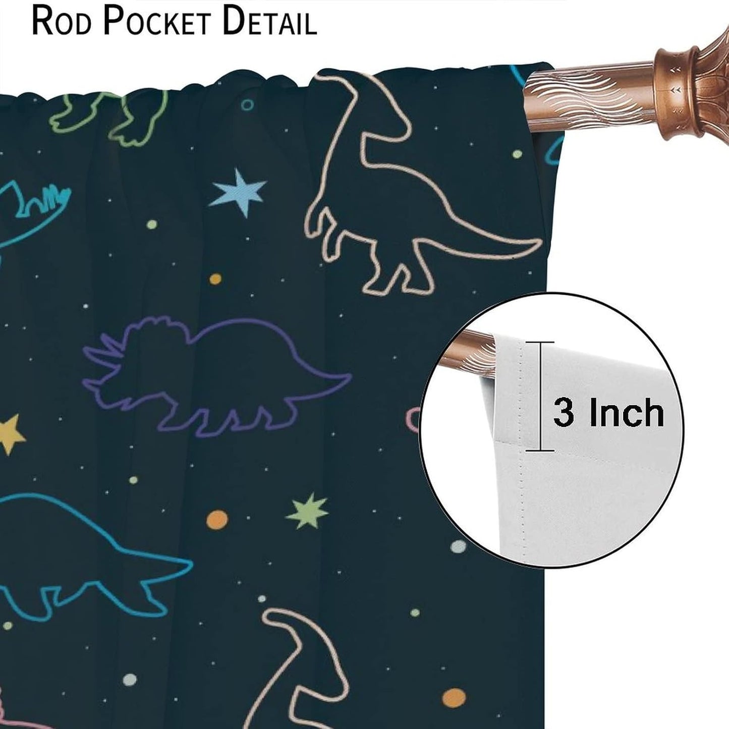 Cartoon Colorful Dinosaur Curtains for Kids Boys Girls Home Decor, Astronaut Funny Outer Space Star Blackout Rod Pocket Window Drapes for Bedroom Living Room W21xL45in 2 Panels