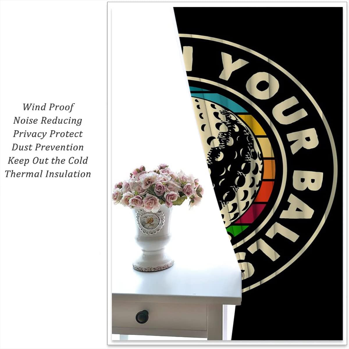 Golf Blackout Curtains for Boy Girl Room Darkening Decor,Sport Theme and White Motto Dark Background Bedroom Living Room Home Rod Pocket Thermal Insulated Window Curtain/Drapes Panel,84x84 Inch…