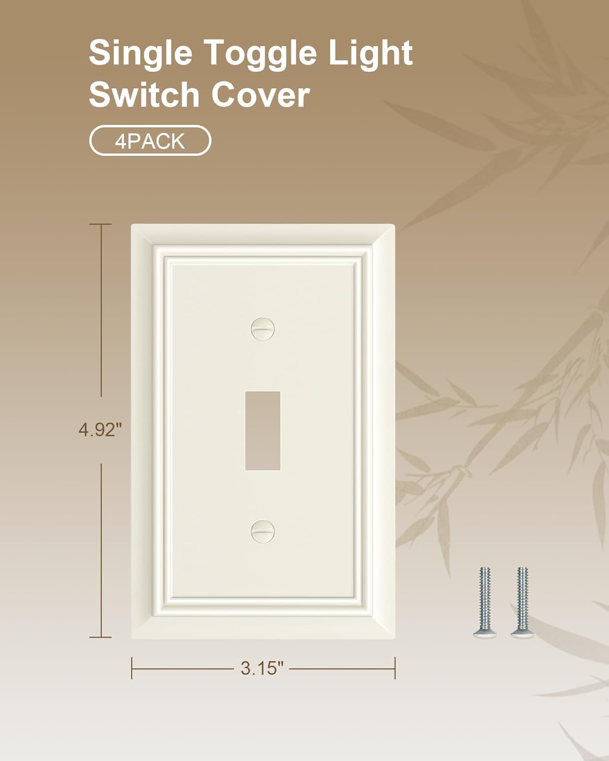 4-Pack Single Toggle Light Switch Cover Plate, Durable Natural Bamboo Fiber Decorative Switch Plate Covers, Light Almond 1 Gang Wall Plate, Corrosion Resistant