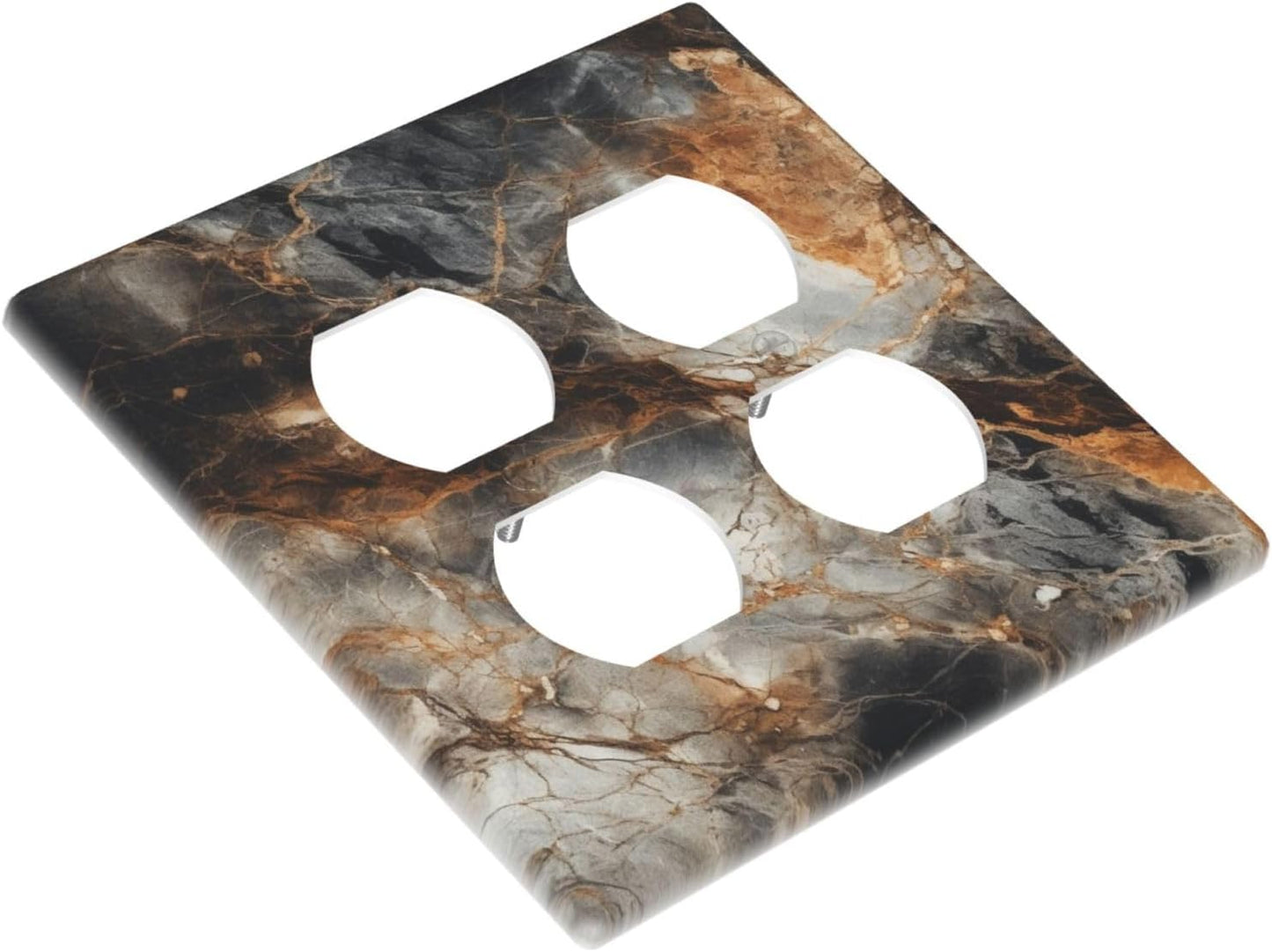 Brown Marble Granite Golden Lines Print Outlet Covers 2 Gang Double Duplex Decorative Light Switch Covers Electrical Wallplates Socket Faceplate for Bathroom Kitchen Decor