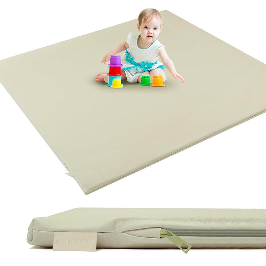 Padded Baby Play Mat, Super Soft Vegan Leather Baby Mat for Floor, 48x48 Thick Foam Cushioned Play Mat for Babies 6-12 Months, Fits Nicely Into 50x50 Playpen Mat, Grayish Green