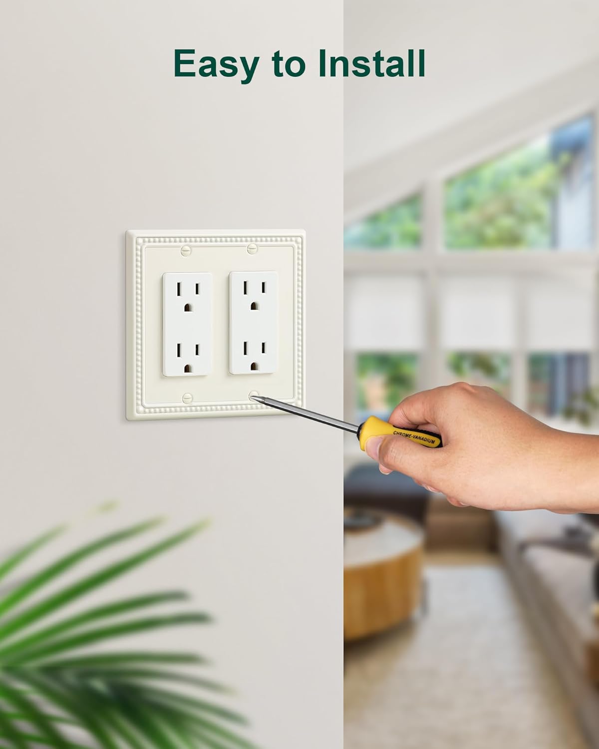 2-Pack Double Decorator Outlet Cover Plate, Light Almond Pearls Decorative Switch Plates Covers, Metal Wall Plates for Electrical Outlets, Receptacle, GFCI Outlet, Dimmer Switch