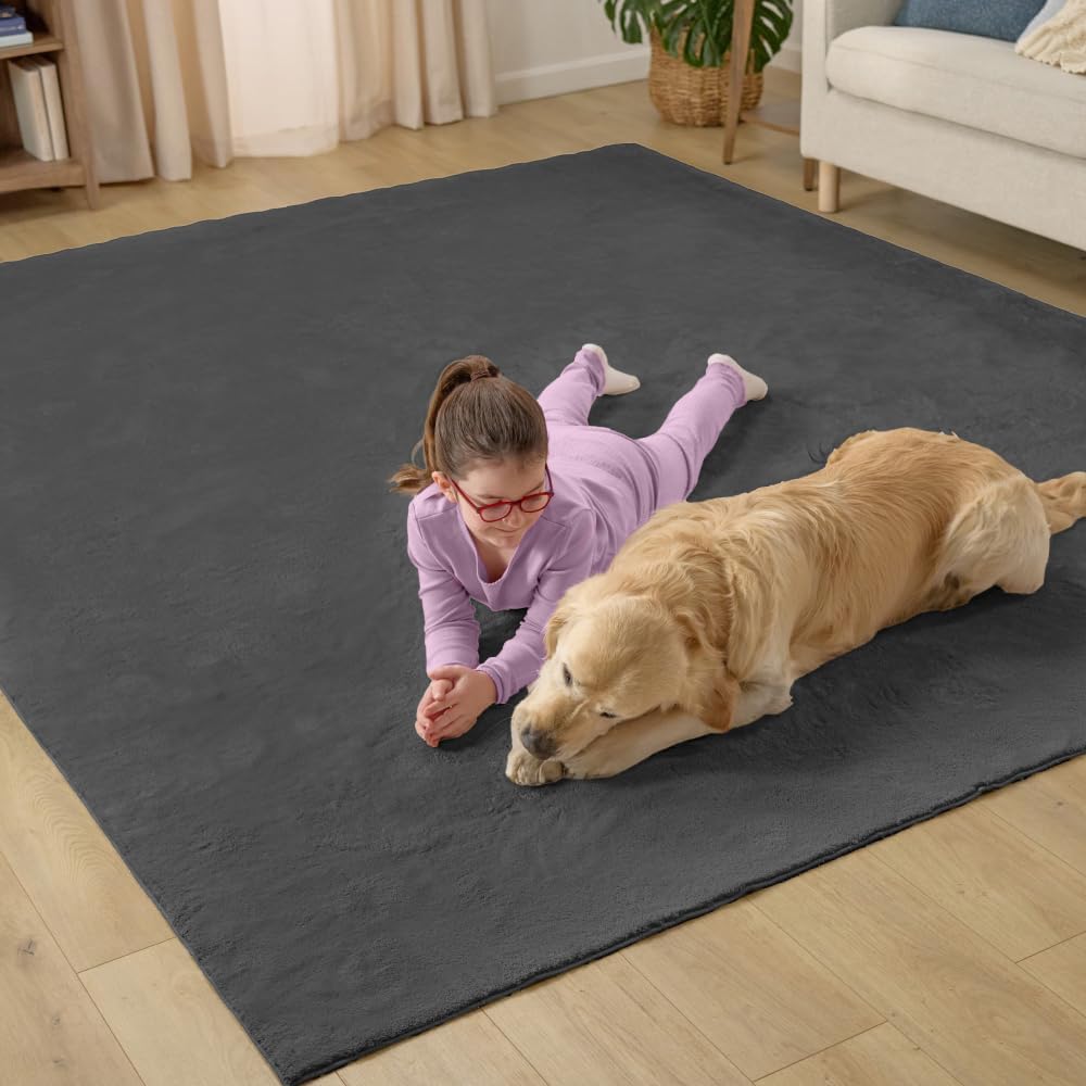 GORILLA GRIP Ultra Soft Washable Area Rug, Stain and Slip Resistant Plush Thick Carpet for Bedroom Living Room, No Shed Floor Rugs, Pet Friendly, Dorm Essentials, Kids Nursery Home Decor 4x6 Dark Gray