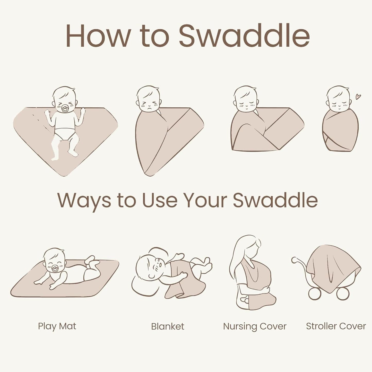 Konssy Knit Baby Blanket 2 Pack, Soft Ribbed Swaddle Receiving Blankets for Boys & Girls, Lightweight Cozy Swaddling Wrap for Newborns, Infants, & Toddlers, 33x42 Inch (Camel, Beige)