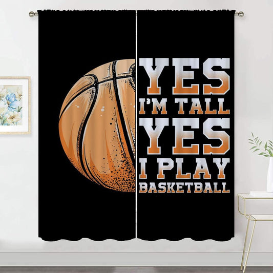 Basketball Blackout Curtains for Boy Girl Room Darkening Decor,Sport Theme Motto Dark Background Bedroom Living Room Home Rod Pocket Thermal Insulated Window Curtain/Drapes Panel,55x63 Inch…