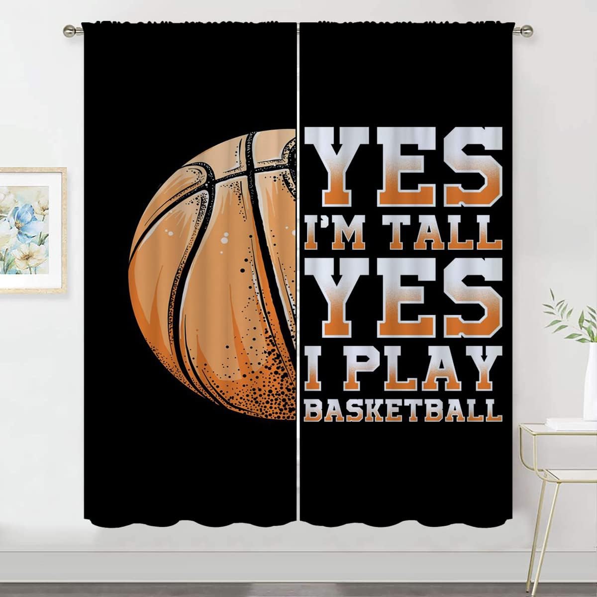 Basketball Blackout Curtains for Boy Girl Room Darkening Decor,Sport Theme Motto Dark Background Bedroom Living Room Home Rod Pocket Thermal Insulated Window Curtain/Drapes Panel,84x84 Inch…