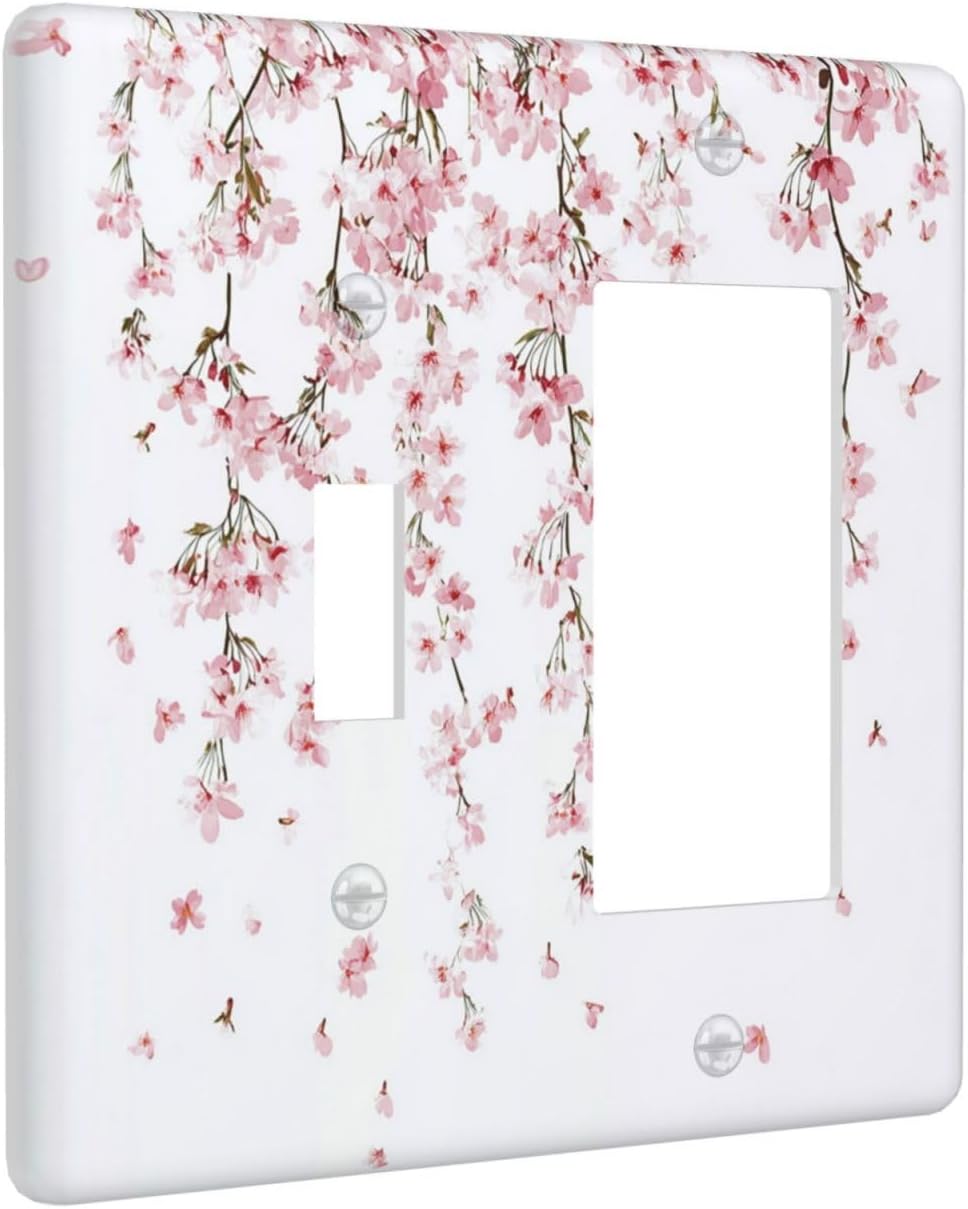 Outlet Covers Sakura Plant Floral Pink Flowers 1 Toggle 1 Rocker Combination Decorative Wall Plate Electrical Switch Plates Light Switch Cover Plate For Bed Room Living Room Decor