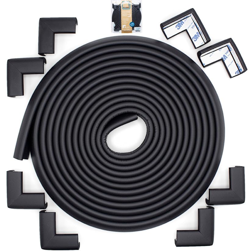 Roving Cove Slim-Fit Corner Edge Protector for Baby Proofing (Small 18ft Edge 8 Corners), Furniture Safety Bumper Guard, Soft NBR Rubber Foam, 3M Adhesive, Onyx Black