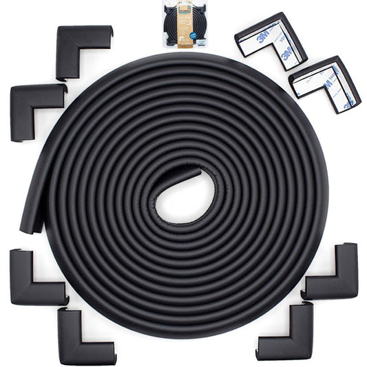 Roving Cove Slim-Fit Corner Edge Protector for Baby Proofing (Small 18ft Edge 8 Corners), Furniture Safety Bumper Guard, Soft NBR Rubber Foam, 3M Adhesive, Onyx Black