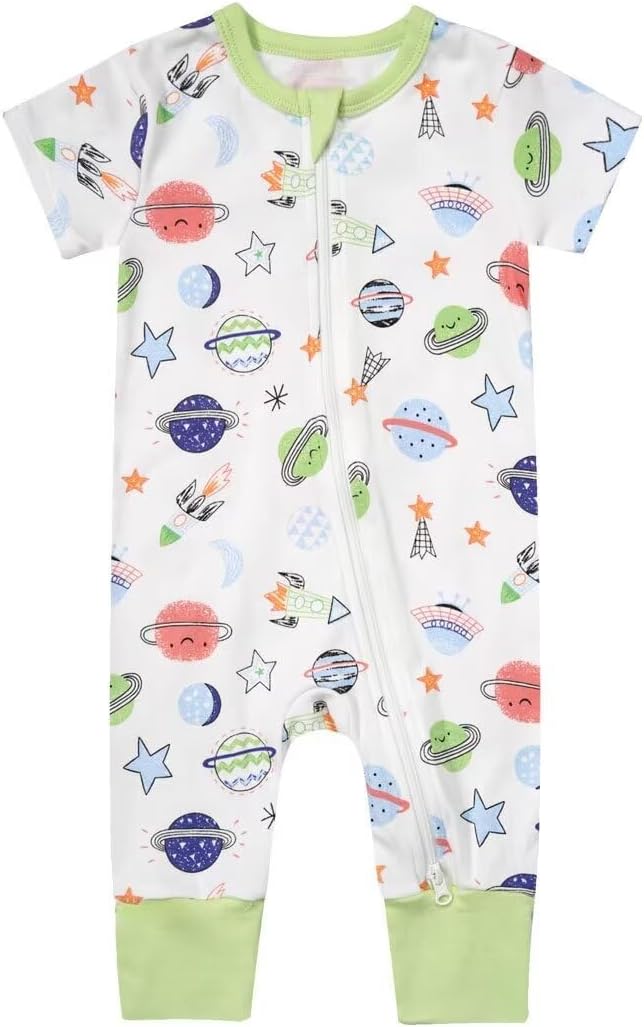 Teach Leanbh Toddler Baby Boys Girls Footless Pajamas Cotton 2 Way Zipper Printing Short Sleeve Romper Sleep and Play