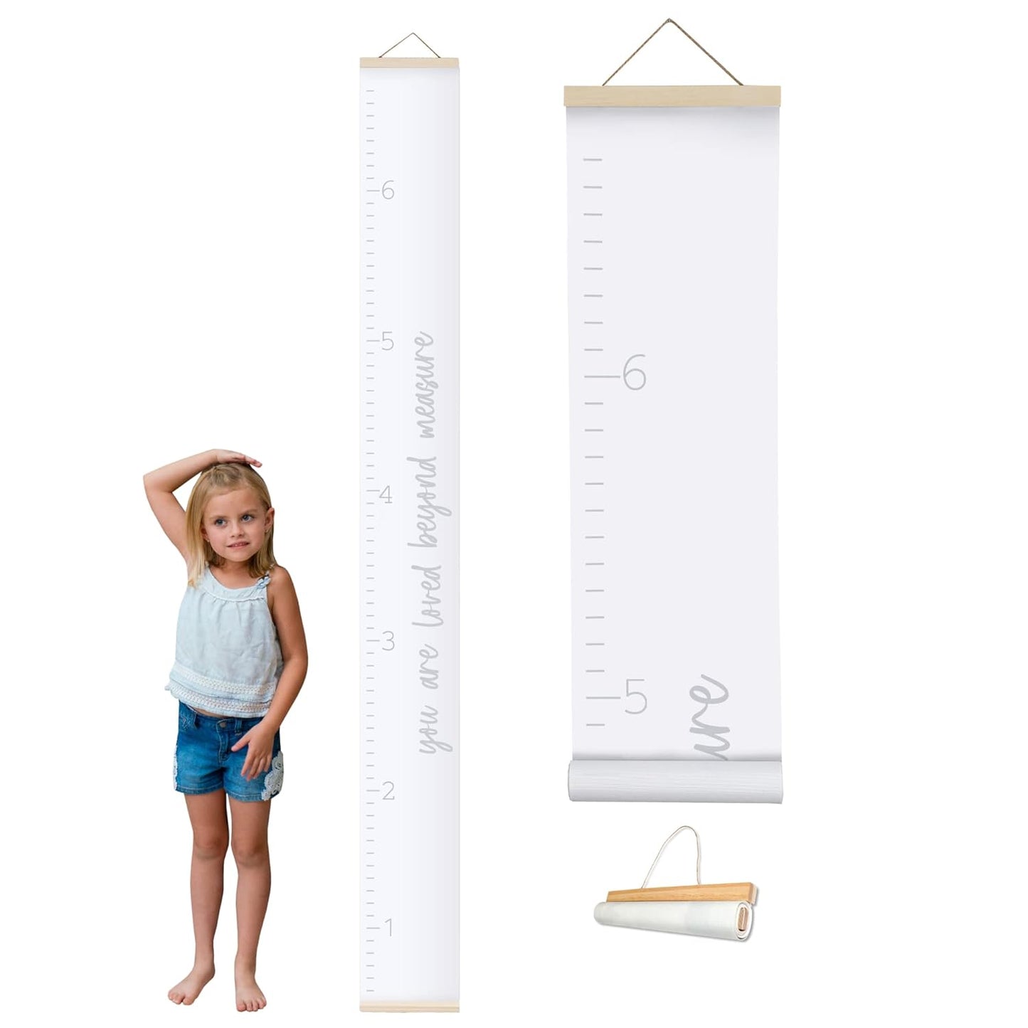 Morxy Canvas Growth Chart for Kids - Unisex Kids Room Wall Decor - Measuring Height Chart- Wall Tape with Height Chart for Kids (Canvas Loved Beyond Measure, White)