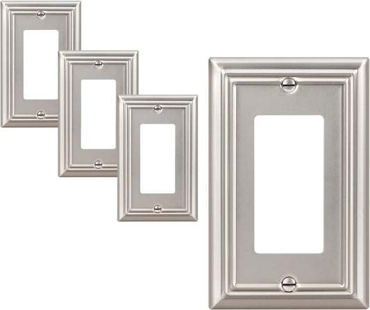 DEWENWILS 4-Pack Metal Wall Outlet Cover, Decorator Wall Plates for Receptacle, GFCI Outlet, Dimmer Switch, Brushed Nickel