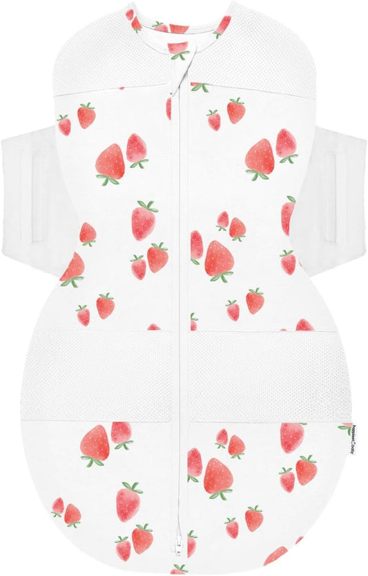 Happiest Baby SNOO Sleep Sack - 100% Organic Cotton Baby Swaddle Blanket - Doctor Designed Promotes Healthy Hip Development (Ivory Strawberries, X-Large)