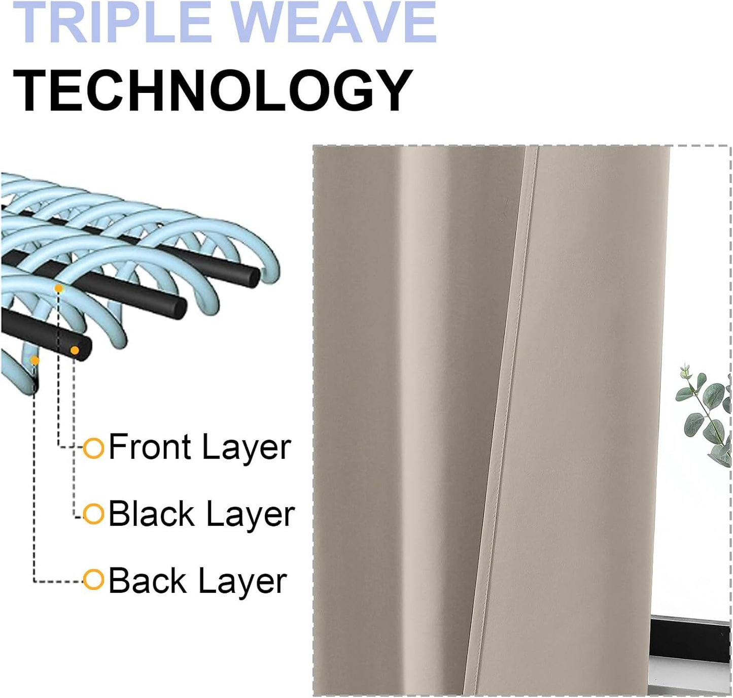 Simplebrand Blackout Extra 10ft Curtains for Patio 120 Inches Long 2 Panels Set, Solid Thermal Insulated Energy Saving Rod Pocket Window Treatment Curtains Blackout Drapes, 50" Wx120 L, Stone