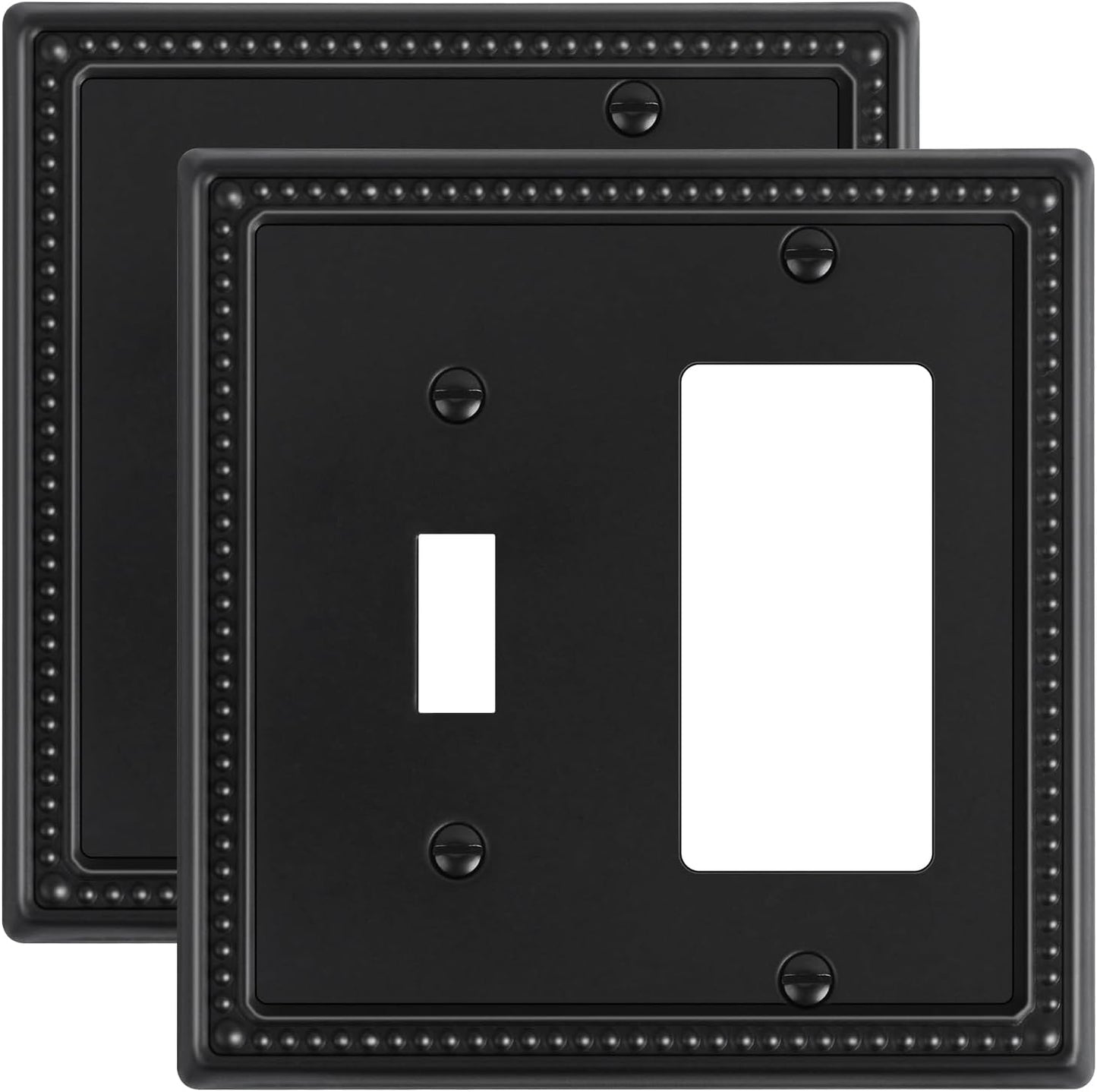 2-Pack Combo Toggle/Decorator Light Switch Cover Plate, Pearls Decorative Electrical Outlet Covers, Metal Wall Switch Plates and Outlet Covers, Black