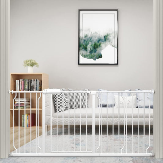 WAOWAO Baby Gate 71.65-76.35" Extra Wide Pressure Mounted Walk Through Swing Auto Close Safety White Metal Toddler Kids Child Dog Pet Puppy for Stairs,Doorways,Kitchen