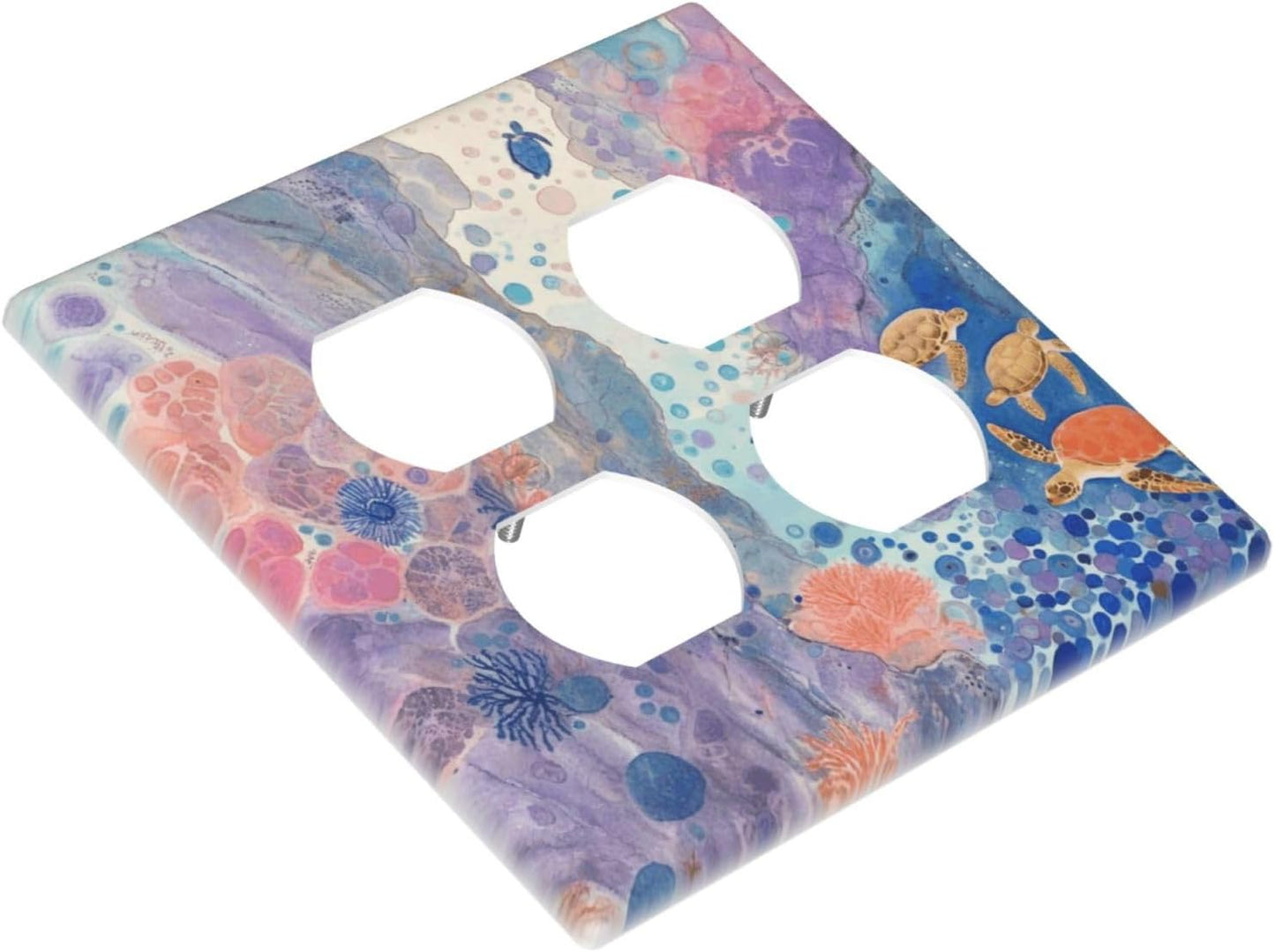 Turtle Coral Fish Watercolor Colorful Underwater World Outlet Covers 2 Gang Double Duplex Decorative Light Switch Covers Electrical Wallplates Socket Faceplate for Kids Room Home Decor