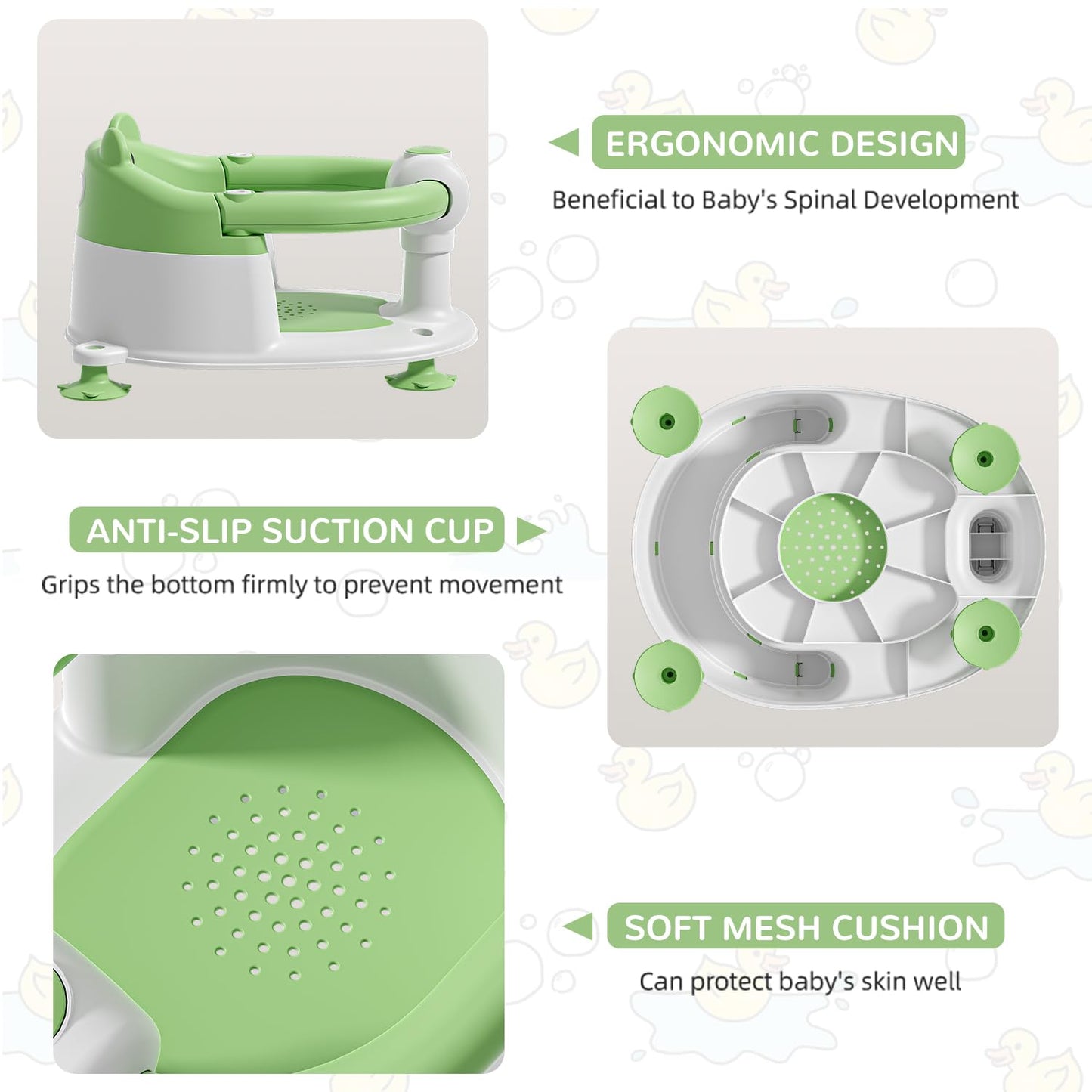 Baby Bath Seat for Babies 6 Months & up, Non-Slip Toddler Bath Seats for Babies Sitting Up, Safe Infant & Newborn Bathtub Chair with 4 Suction Cups & Soft Cushion for Shower,Gray