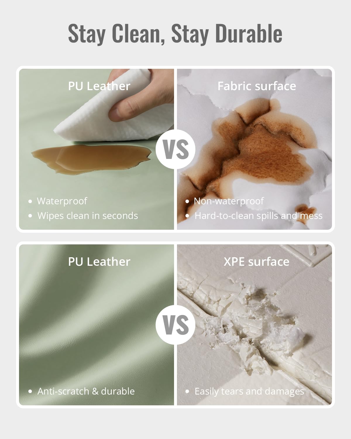 Blissful Diary Vegan Leather Baby Play Mat, 50x50 Thicken Foam Cushioned & Waterproof Playpen Mat for Infants and Toddlers, Stylish and Just Wipe-Clean Playmat for Baby Play on Floor, Light Green