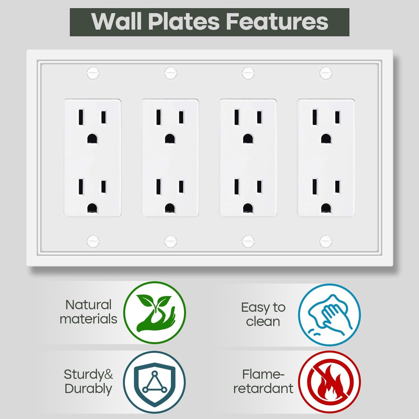 Light Switch Cover Plate White Classic Decorative Switch Plates Cover Bamboo Fiber Wall Plate Cover for Decorator, Duplex, Toggle, Combo(4-Gang Quad Decorator,1 Pack), NF010