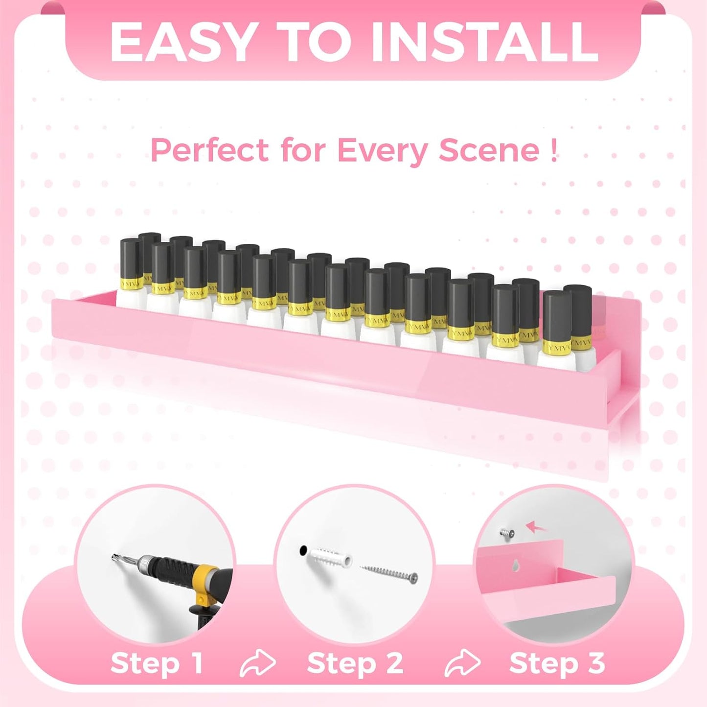 4 Pack 15 Inch Pink Acrylic Shelves, Kids Floating Bookshelf for Kids Room, Modern Nail Polish Rack Sunglasses Essential Oil Picture Ledge Display Toy Storage Wall Shelf