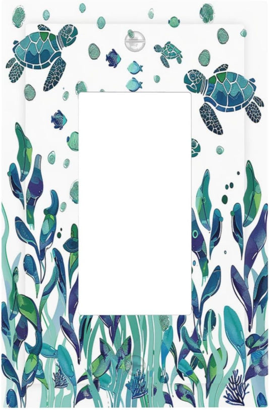Decorative Outlet Covers Vibrant Turtle Seagrass Watercolor Painting 1 Gang Single Rocker Light Switch Cover Plate Wall Plates GFCI Faceplate for Bathroom living Room Decor