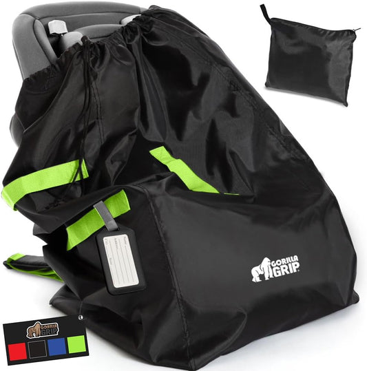 GORILLA GRIP Car Seat Travel Bag for Airplane Gate Check, Easy Carry Backpack Bags Cover Carseats, Infant Baby Carriers and Toddler Booster Seats for Airport, Child Air Travels Essential, Fluorescent