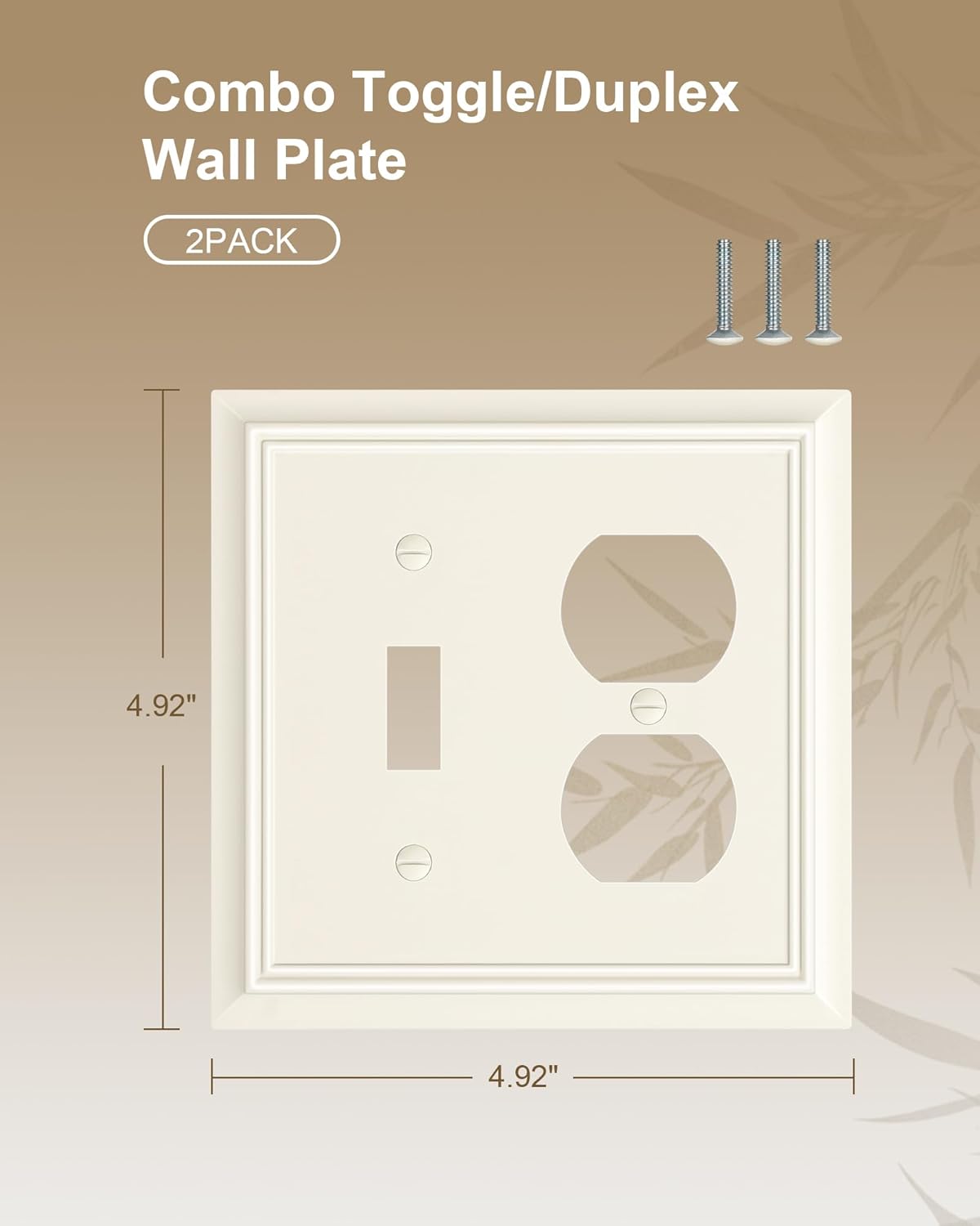 2-Pack Combo Toggle/Duplex Light Switch Cover Plate, Light Almond Outlet Cover Plate, Natural Bamboo Fiber Decorative Wall Receptacle Cover for Electrical Outlets, Light Switch