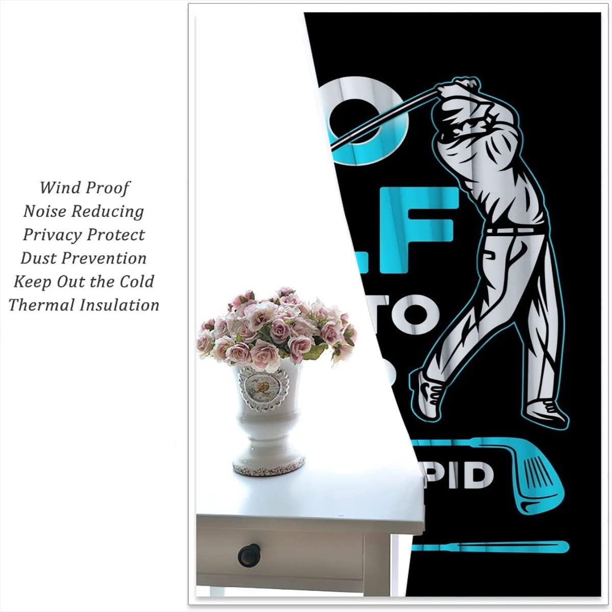 Golf Blackout Curtains for Boy Girl Room Darkening Decor,Sports Themed Golfers and Cars Bedroom Living Room Home Rod Pocket Thermal Insulated Window Curtain/Drapes Panel,42x45 Inch…