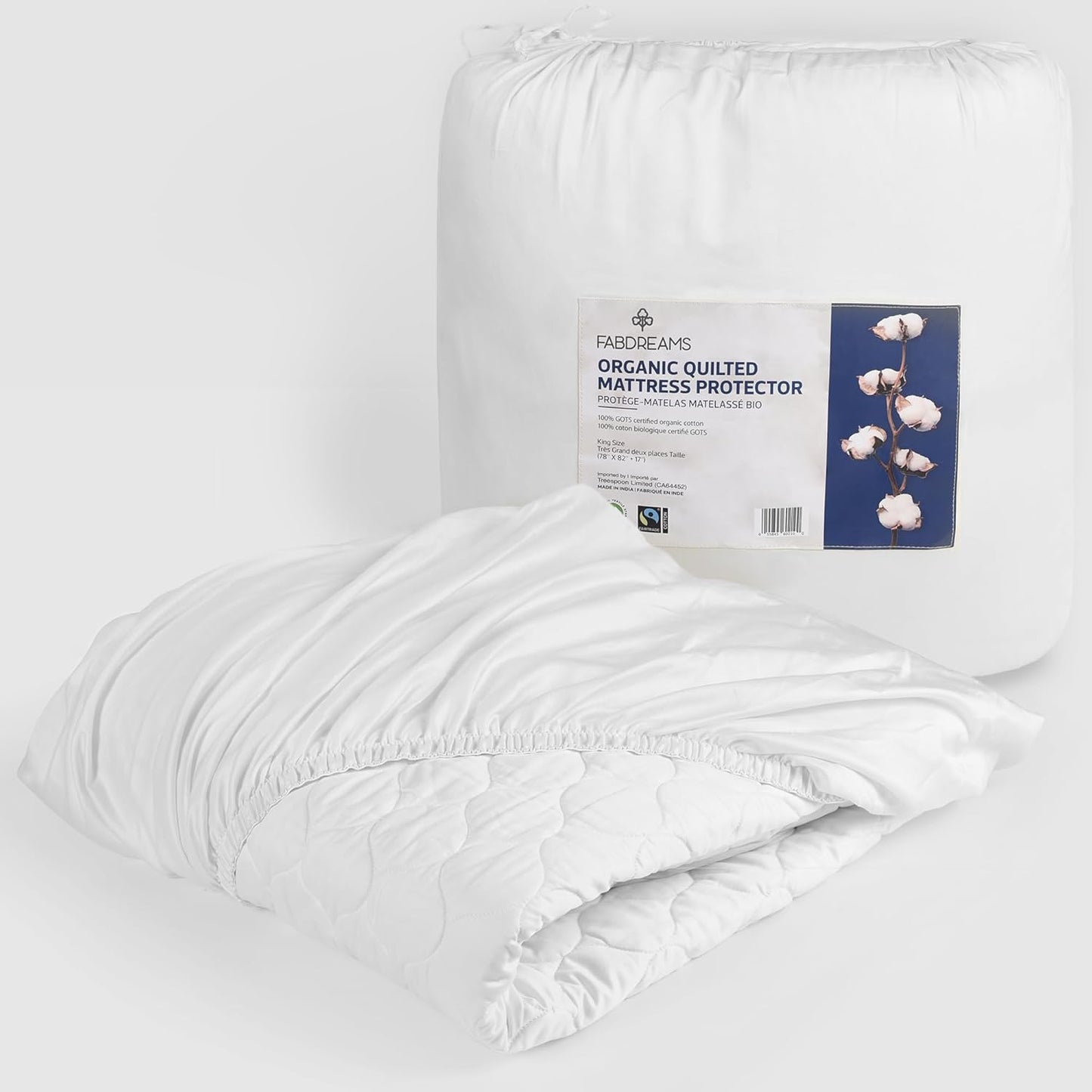 FABDREAMS Organic Quilted Mattress Protector Full Size | Mattress Pad| Mattress Cover| Naturally Breathable | Noiseless| Fits up to 17" Deep Pockets| Temperature Regulating | Full | White