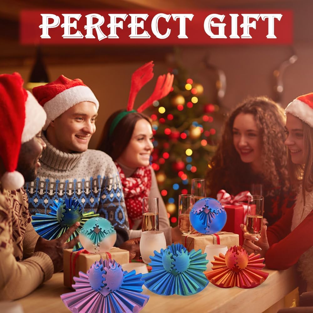 3D Printed Gear Ball Cube Ball Decompression Gear Sphere Toy Stress Ball, Gear Toys Fidget Ball, Relief Desk Decoration for Christmas Toy Gear Toy for Stress and Anxiety Relaxing (2pcs4)