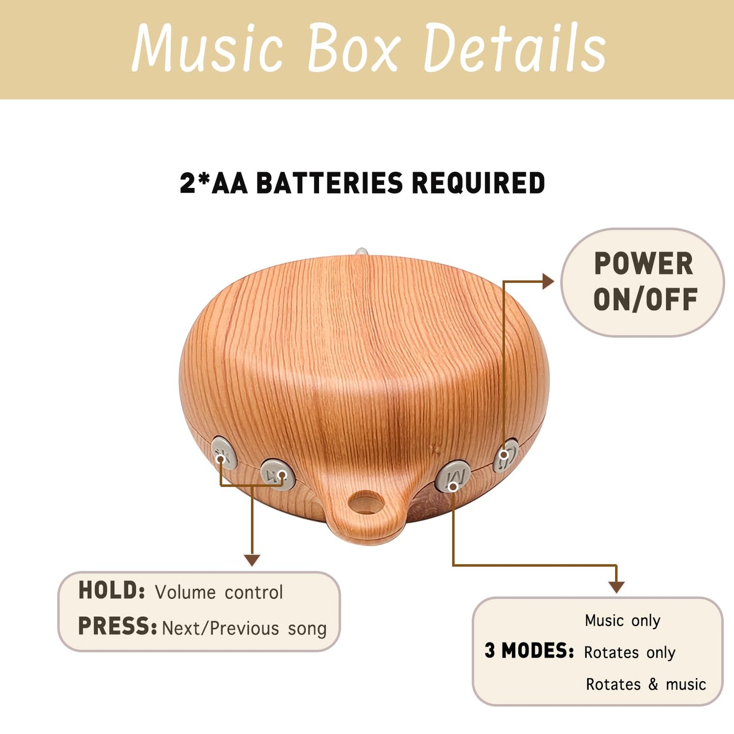 Crib Mobile Arm with Music Box,32.5 Inch Crib Mobile Stand,Wooden Mobile Arm for Crib (2 Modes,360°Adjustable,100% Beech Wood) Baby Crib Mobile for Boy and Girl