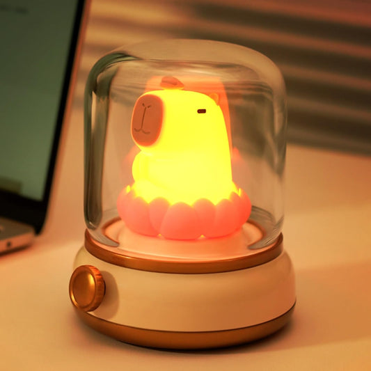 Lucky Capybara Night Light, Cute Rechargeable Lamp for Kids, Rotatable Brightness Adjustment, Lucky Capybara Gift (Yellow)