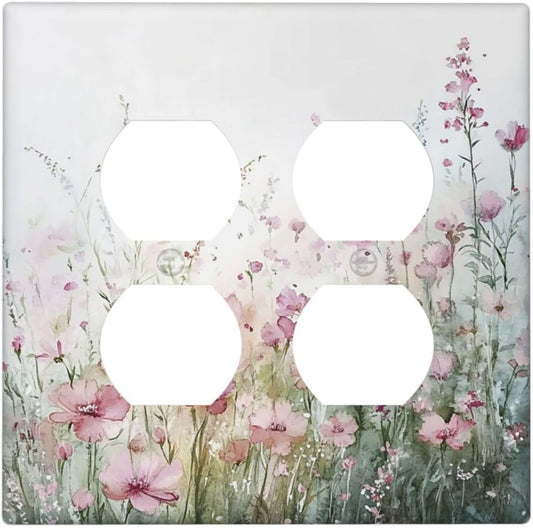 Outlet Covers Wildflower Botanical Watercolor Floral 2 Gang Double Duplex Decorative Light Switch Covers Electrical Wallplates Socket Faceplate For Bed Room Living Room Decor