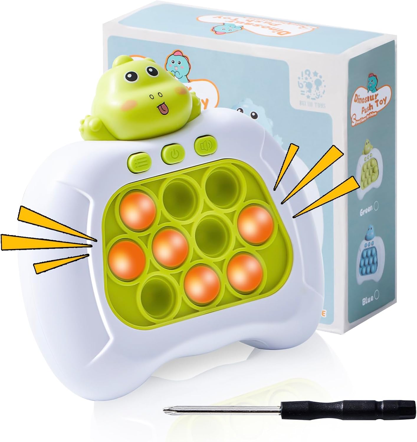 Quick Push Fidget Toy for Kids Adults, KAXANPI Fast Speed Pushing Game Console, Handheld Push Bubble Stress Relief Toy Green