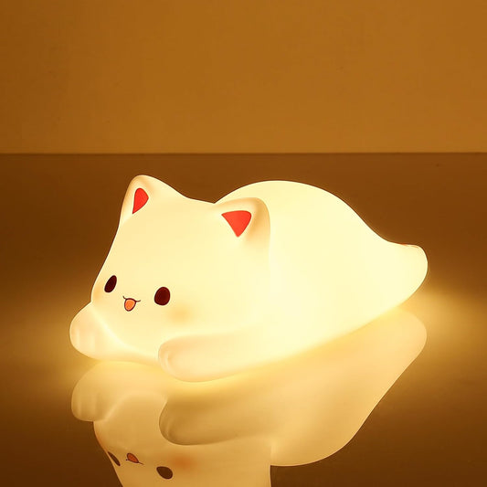 LOVERUIS Cute Night Light for Kids Cat Night-Light Baby Girl Squishy NightLight 1/3 Hour Timer Kitty Light Baby Dimmable Nursery Lamp Colorful Nightlight Gift for Kid Toddler Kawaii Bedroom (Kiki)
