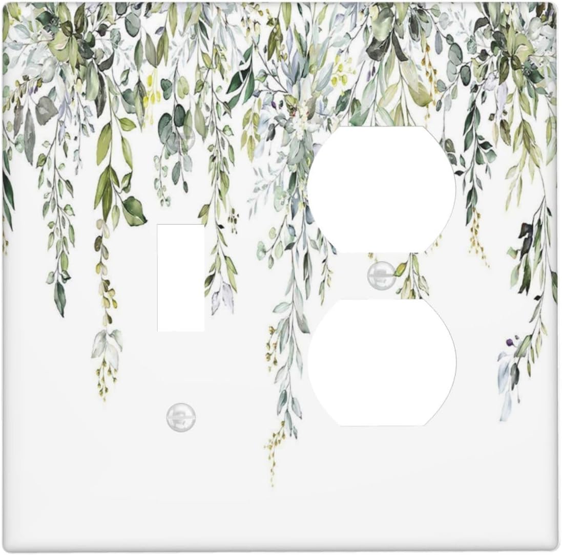 Wallplates Boho Farmhouse Flower Leaf Sage Green 1 Toggle 1 Duplex Switch Plate Electrical GFCI Faceplate Decorative Light Switch Covers for Bedroom Cabin Decor