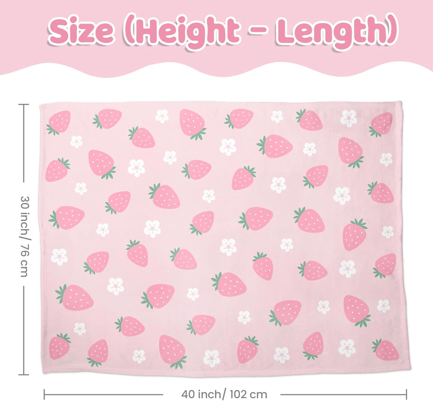 Strawberry Minky Baby Blanket 30 x 40 Inches for Girls, Soft Plush Receiving Blanket with Dotted Back, Gift for Toddler Newborn Infant Christmas Birthday Baby Shower