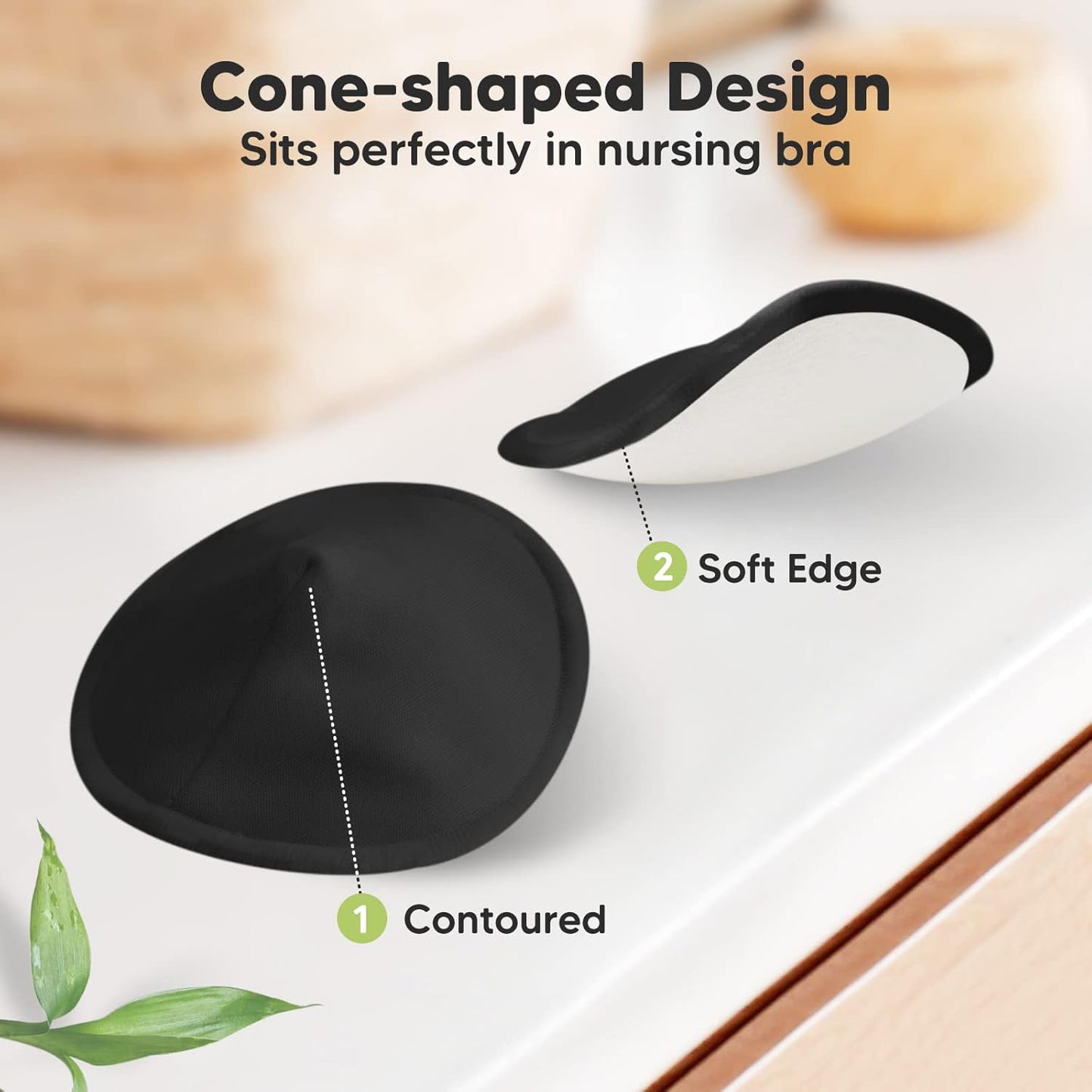 Organic Nursing Pads - 14 Washable Viscose Derived from Bamboo Breastfeeding Pads, Wash Bag, Reusable Breast Pads for Breastfeeding, Nipple Pads for Breastfeeding Essentials(Midnight Black, L 4.8")